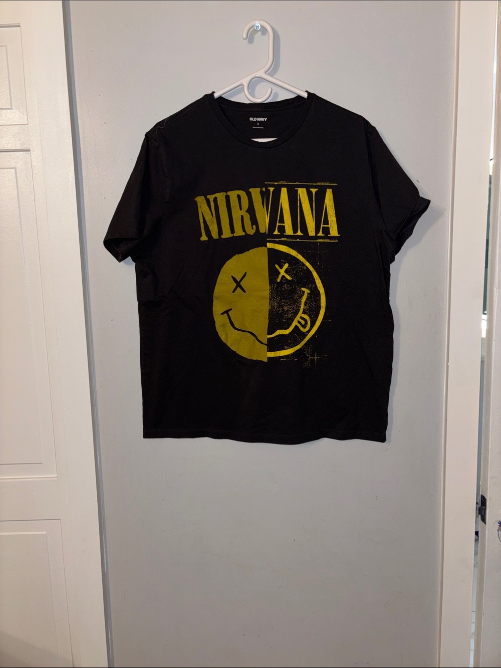 Old Navy Black Tee with Yellow Nirvana Graphic